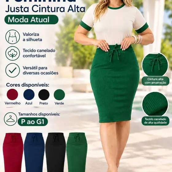 Saia Feminina Midi Canelada  com e Amarração