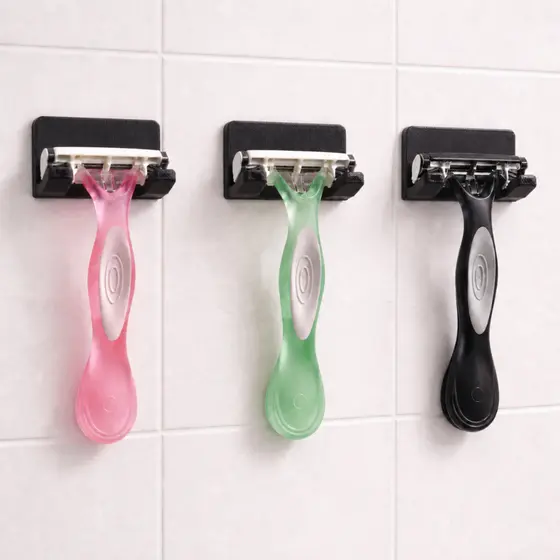 Kit 3 Suporte Aparelho de Barbear Lâmina Gillette Gilete Prestobarba Fita 3M Sem Furar