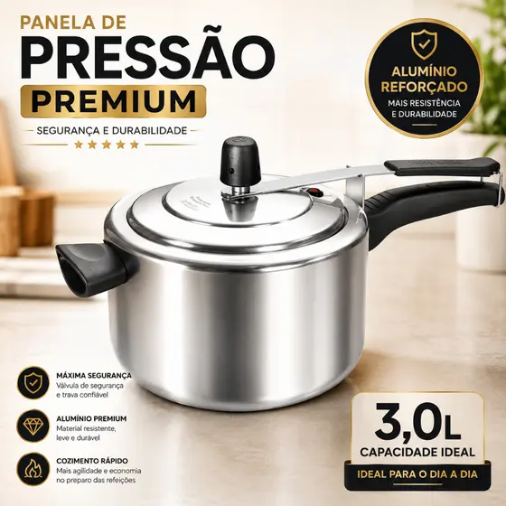 PANELA DE PRESSÃO ALUMÍNIO GROSSO REFORÇADA COZINHA PREMIUM