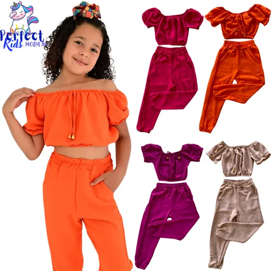 CONJUNTO BLUSA CROPPED E CALÇA JOGGER MENINA INFANTIL INFANTO-JUVENIL DE 5 A 12 ANOS