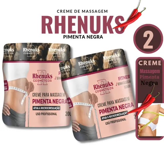 Kit 2 Creme PIMENTA NEGRA Redutor de Medidas 200g - Rhenuks Cosméticos