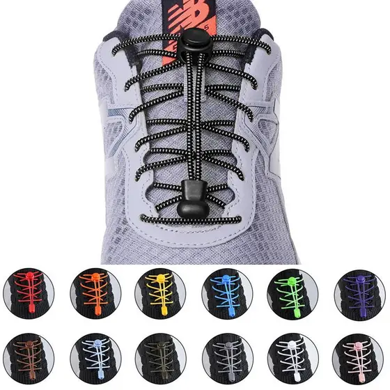 19 Cores Cadarços De Tênis Elástico Sem Gravata Trava Elástica Com Rendas Preguiçosas De Borracha Rápida Shoestrings