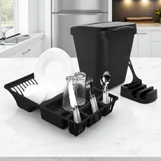 Kit Pia Cozinha 4 Peças Elegance – Lixeira 4,8L + Porta Detergente + Escorredor + Rodinho