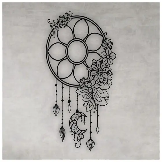 Quadro Decorativo Vazado Filtro dos Sonhos MDF Escultura de Parede MDF Preto