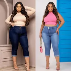 Calça Capri feminina Jeans Plus Size Cintura Alta com Elastano ( Lycra) Tamanhos Grandes