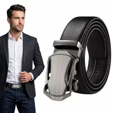 Cinto Fivela Automática couro, Fivela na cor Prata, preto muito Top