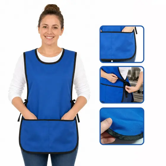 Bata Avental Oxford Colete Frente e Verso Masculino/Feminino Com Bolso Amarra Lateral Cozinha Salão Limpeza