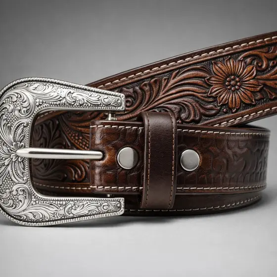 Cinto Country Masculino Em Couro Legítimo Entalhado À Mão Estilo Western Cowboy Com Fivela Luxo