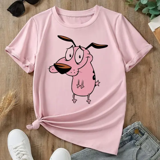 CAMISETA CAMISA BLUSA TSHIRT ESTAMPADA CÃO CORAGEM DESENHO ANTIGO CONFORTAVEL  MODA FEMININA