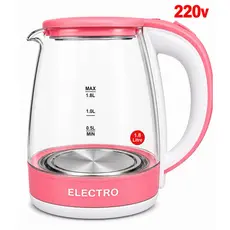 Chaleira Elétrica de Vidro 1,8L 220V Rosa | Ferve Água Rápido | Desligamento Automático