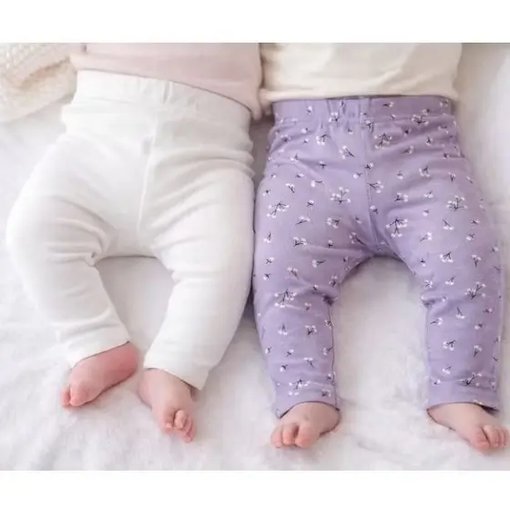 Calça Legging Bebê menina Kit enxoval com 2 Peças Macia Estampada e Branca