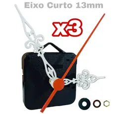 3 Mecanismo Motor Do Movimento Relógio De Parede Eixo Curto 13mm Ponteiro Branco Colonial