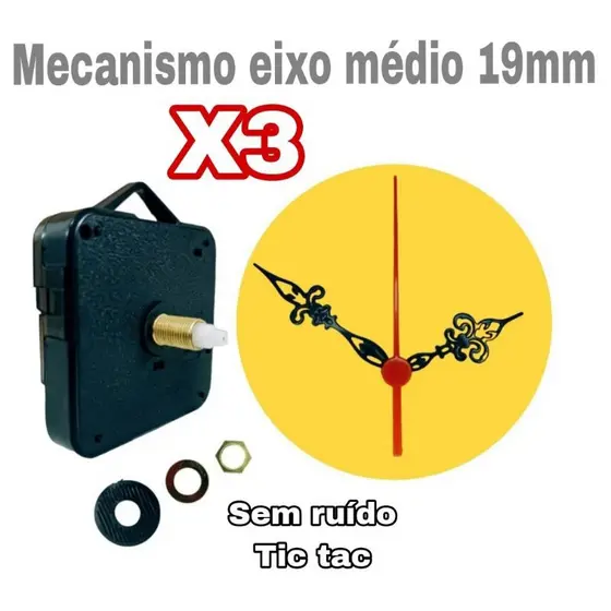 3 Mecanismos 19mm Continuo p/Relógio De Parede + Ponteiros trabalhados Colonial