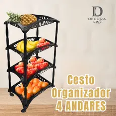 Fruteira Organizador Vertical Com Rodinhas 4 Cestos Andares