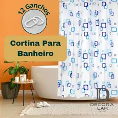 Cortina Para Banheiro Estampado 12 Ganchos Impermeável Multiuso Vinil
