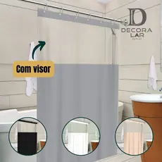 Cortina Box Banheiro Com Visor Lisa Antimofo C/ Gancho Cores