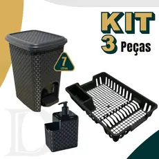 Kit Lixeira 7 Litros + Porta Detergente + Escorredor Louça