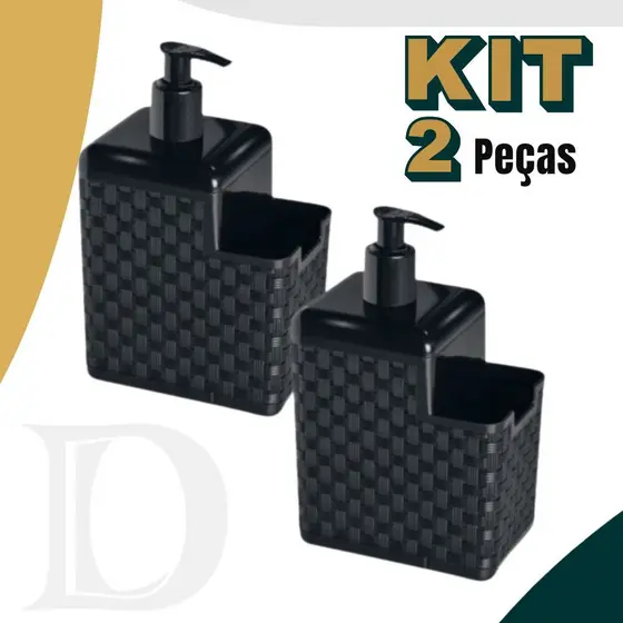 Kit com 2 Porta Detergente Sabão 2 em 1 Com Suporte Para Bucha Esponja Rattan