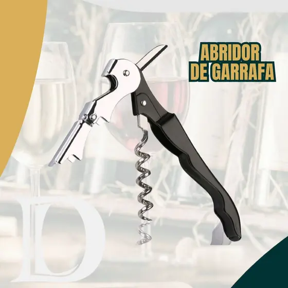 Abridor de Garrafas Vinho Articulado Prático Metal Preto Saca Rolhas