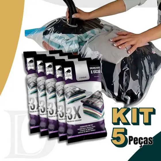 Kit 5 Sacos a Vácuo 70 x 110cm Organizador para Roupas Mala Cobertor Organização Guarda Roupa