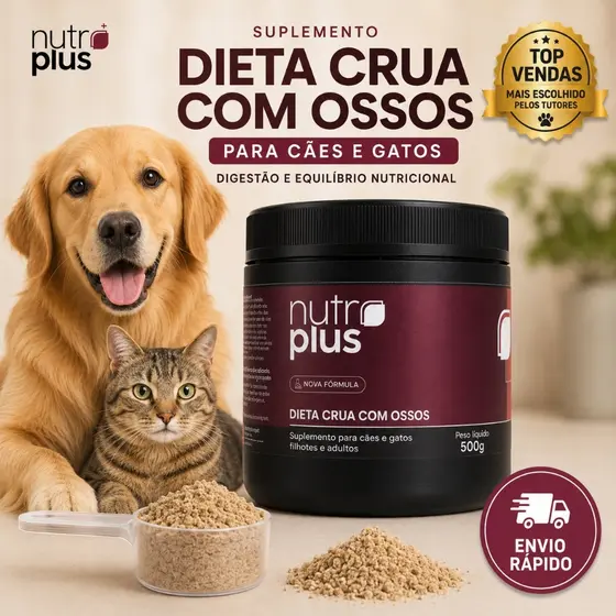 Suplemento para Cães e Gatos 500g Animais em Dieta Crua com Ossos Digestão e Equilíbrio Nutricional Nutroplus