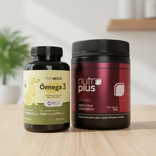 Kit Nutroplus: Suplemento Alimentar Ômega 3 60 Caps + Suplemento Natural Crua Com Ossos 500g