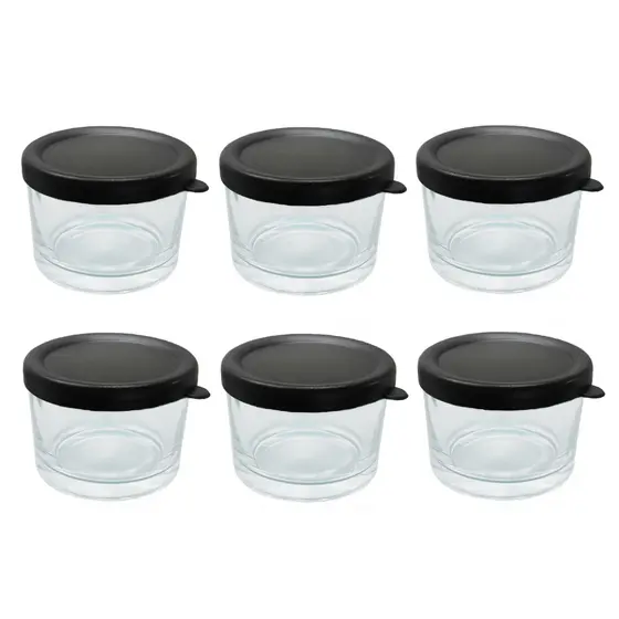 Jogo Pote De Vidro 220ml 6 Peças Tampa De Plástico Colorida