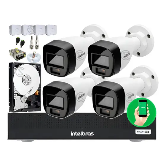 Kit 4 Cameras Intelbras 1120 Full Color, Dvr 4 Canais C/ Hd