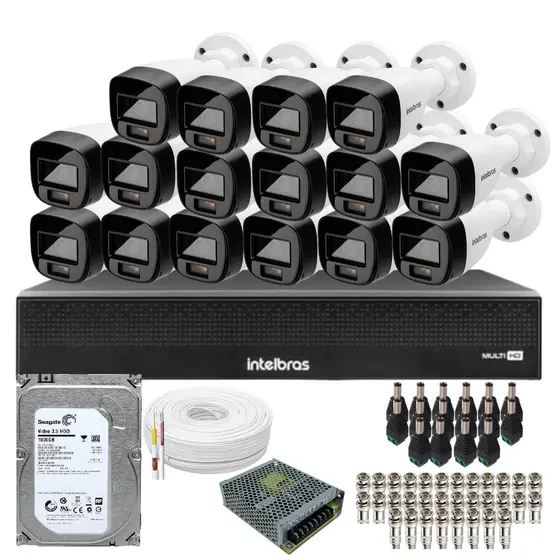 Kit 16 Câmeras Intelbras 1120b Full Color, Dvr 16ch Mhdx 1116-c Hd 1 Tb