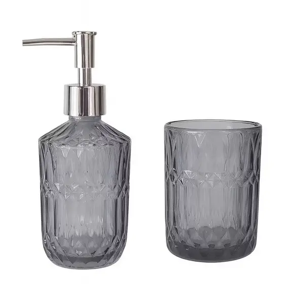Kit Banheiro Luxo 2 Peças em Vidro | Dispenser Sabonete + Copo Escova| Design Elegante
