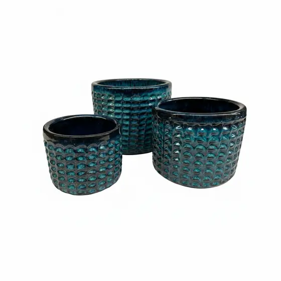 Kit Vasos de Cerâmica Esmaltados Cilíndricos P, M, G | Cachepot Decorativo para Plantas