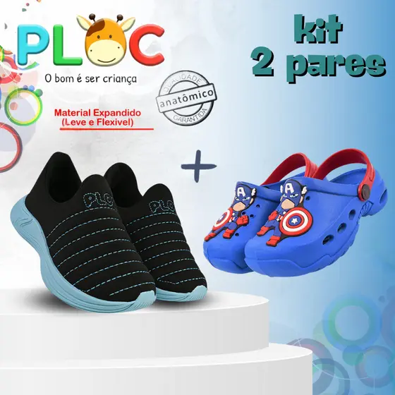 KIT INFANTIL 2 PARES - 1 TÊNIS COLORS MENINO + 1 BAB CAPITÃO BABY  (Bab50 AZUL ROYAL )