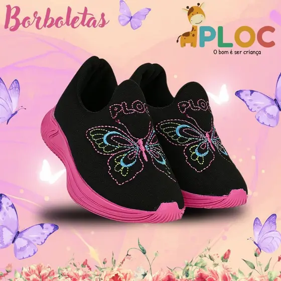 Tênis infantil Menina Ploc Borboletas Jogging Anatômico