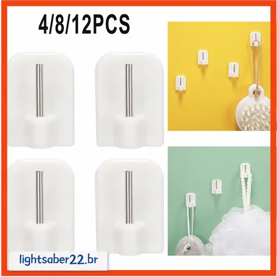 [LITA] 4/8/12Pcs Ganchos De Cortina Autoadesivos Haste Gancho Suporte Branco