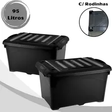 1 Caixa Organizadora 95L Preta Reforçada Com Trava e Rodinhas - Container
