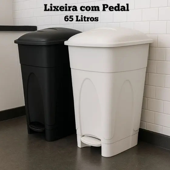 Lixeira com Pedal 65 Litros Grande -  Cesto de Lixo - Cozinha Lavanderia