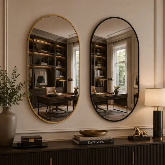 Espelho Oval Moldura Alumínio Preto/ Dourado 80X60CM