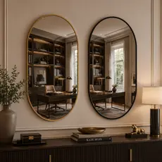 Espelho Oval Moldura Alumínio Preto/ Dourado 80X60CM