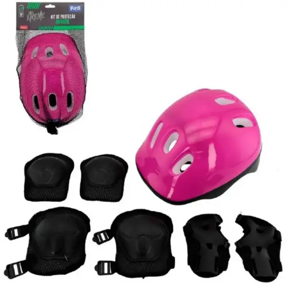 Kit Proteção Infantil para Bike Patins Skate Capacete Joelheiras Cotoveleiras E Luvas