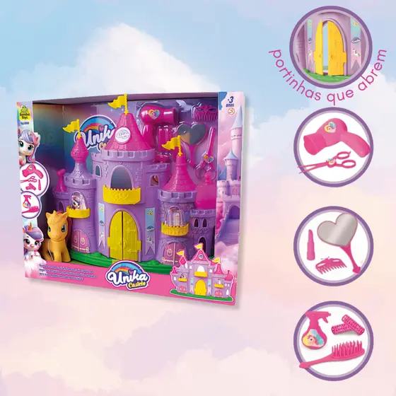 Castelo Unika Princesa com Unicórnio e Móveis e Acessórios Brinquedo Infantil Samba Toys
