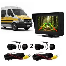 Kit Câmera Frontal e de Ré + Monitor 4.3 LCD IP68 com Visão Noturna