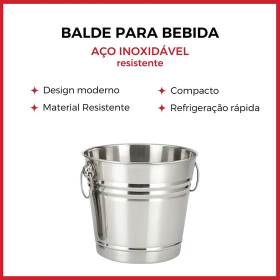 Balde de Gelo Aço Inoxidável Refrigeração Rápida Cerveja Champanhe Vinho 1L, 3L e 6L