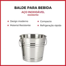 Balde de Gelo Aço Inoxidável Refrigeração Rápida Cerveja Champanhe Vinho 1L, 3L e 6L
