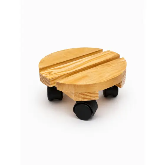 Suporte Para Vaso flor 25cm Redondo Madeira Roda Prático