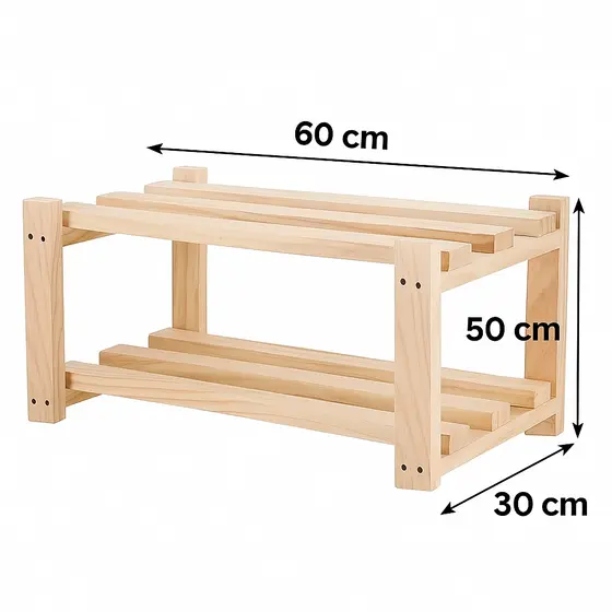 Sapateira Banco para Hall de Entrada Elegante em Madeira 60X50X30 com 2 Prateleiras em pinus