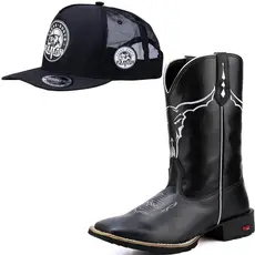 Bota Texana Masculina Bico Quadrado Country Com Kit Boné Ramon Botas