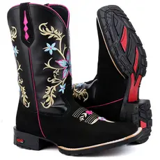 Bota Texana feminina Cano Longo Montaria Rodeio Bordada