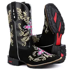 Bota feminina Texana Montaria Cano Alto Country Bico Quadrado Em Couro