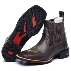Bota Botina Texana Bico Quadrada Cano Curto 100% Couro Rodeio Confortável