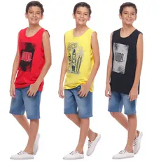 Kit 3 Regata Infantil Juvenil Masculina menino algodão verão